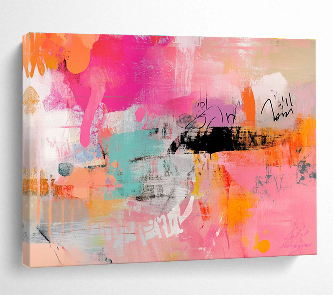 Pink and Orange Abstract Expression Painting with Bold, Spontaneous Marks ABS467
