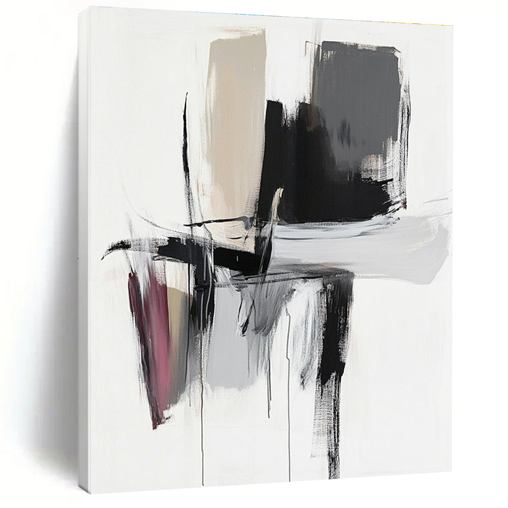 Black Gray White Abstract Painting with Dynamic Strokes WINK666