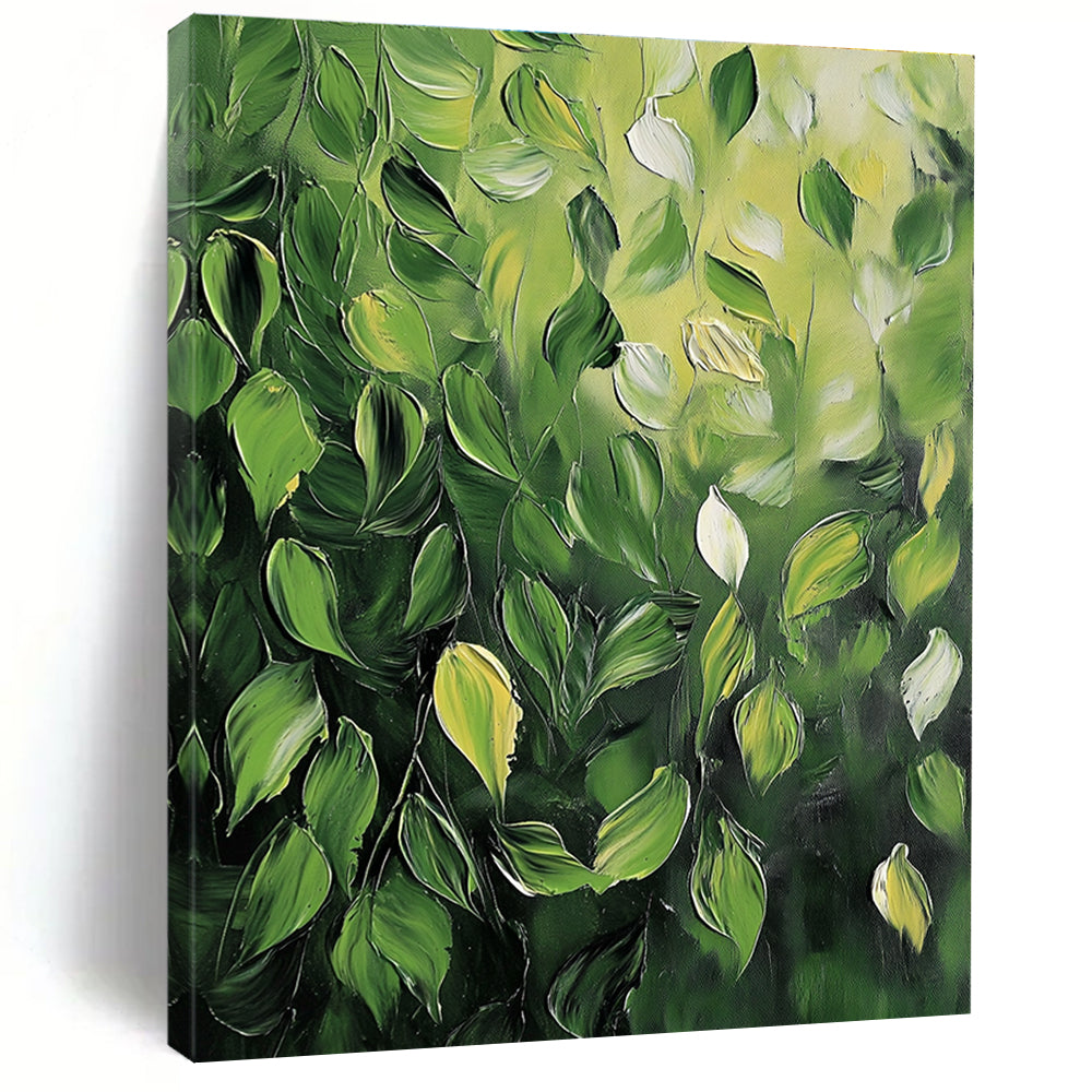 Green Leaves Impasto Textured Nature Abstract Painting GAB0281