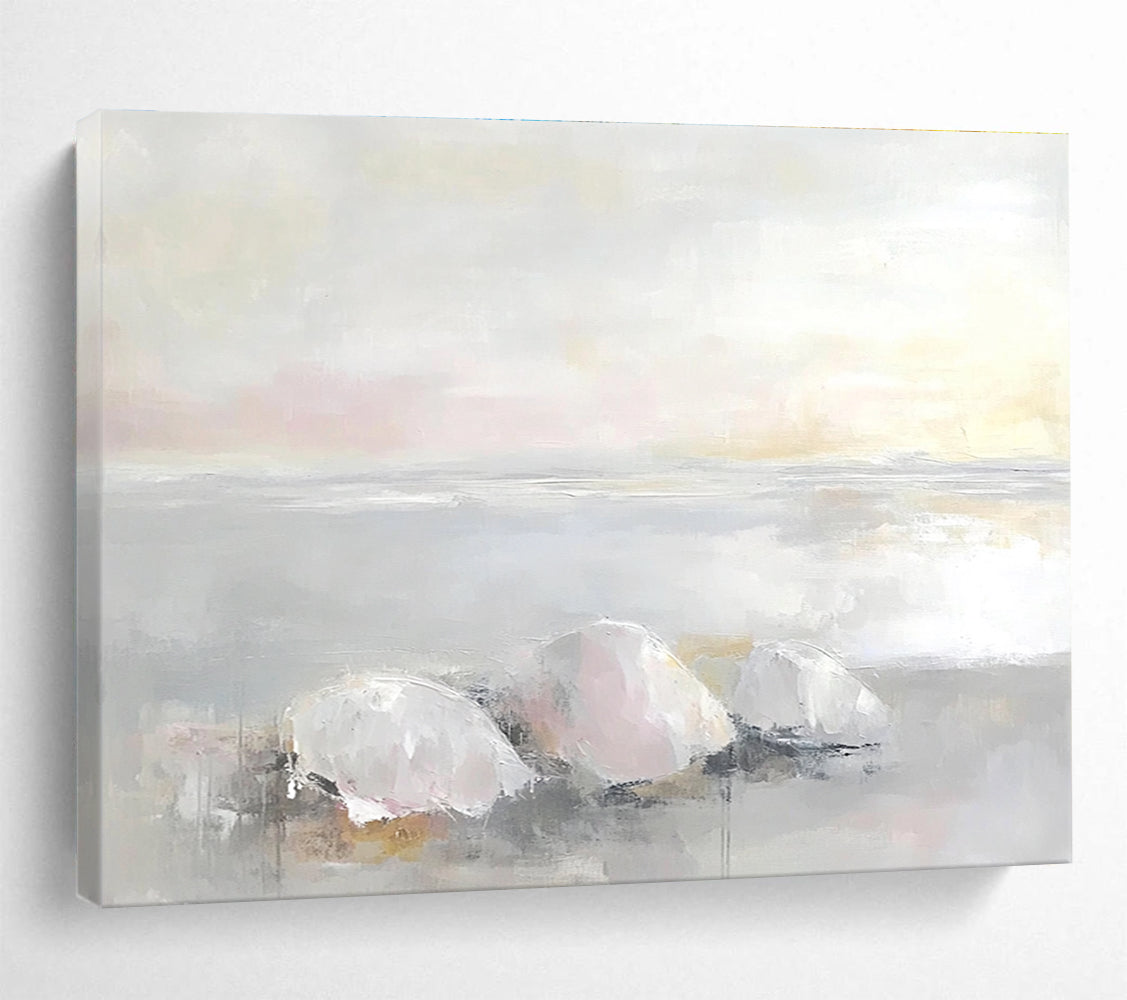 Soft Toned Coastal Stones with Gentle Reflections Abstract Painting ABS337