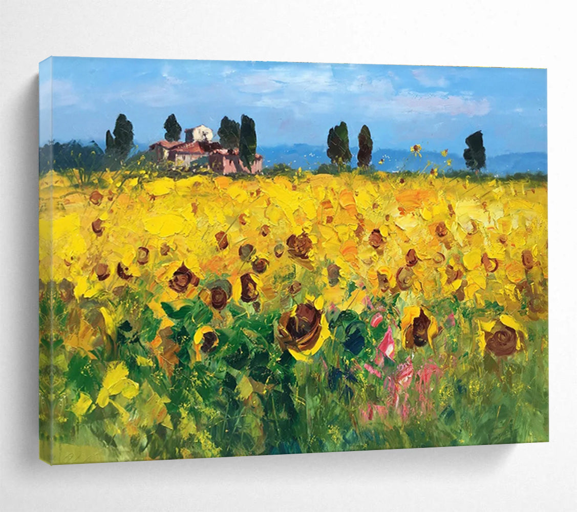 Sunflower Field Abstract Painting for Countryside Villa Living Rooms YHT461