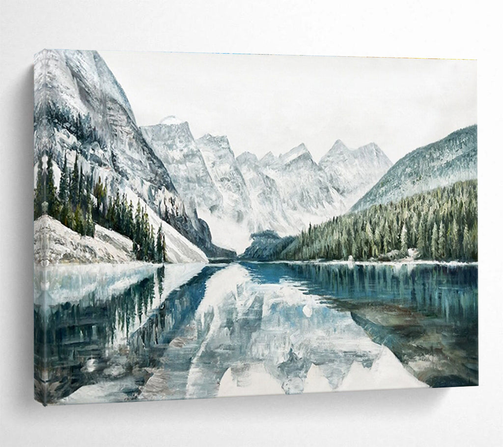 Snowy Mountain Lake Abstract Painting for Nature - Lover’s Studies YHT221