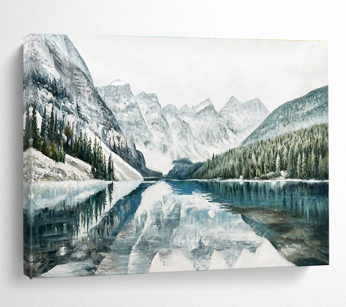 Snowy Mountain Lake Abstract Painting for Nature - Lover’s Studies YHT221