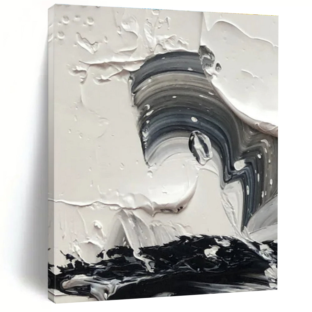 Black and White Swirl Abstract Painting for Dynamic Entryways HENG444
