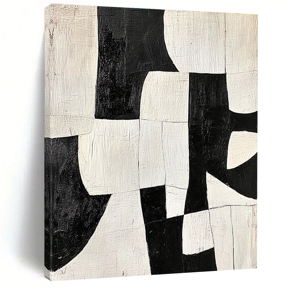 Black - and - White Patchwork Abstract Painting with Bold Contrast WINK323