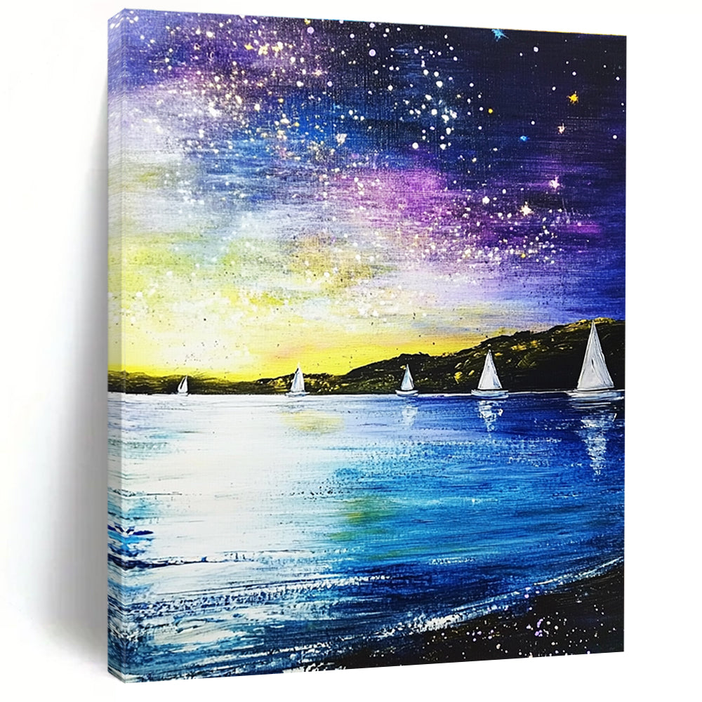 Starry Night Sailboats Abstract Painting for Lakeside Retreats GAB1268