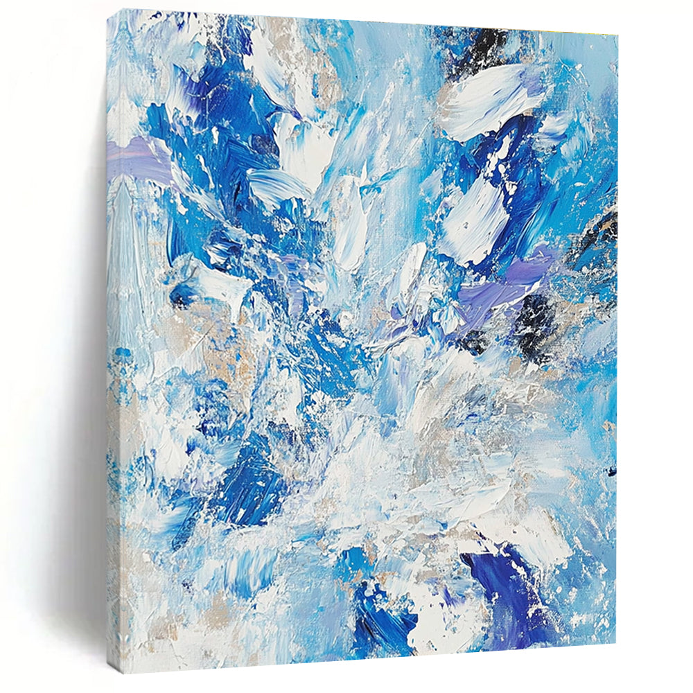 Blue White Gold Abstract Painting with Coastal Opulence WINK516