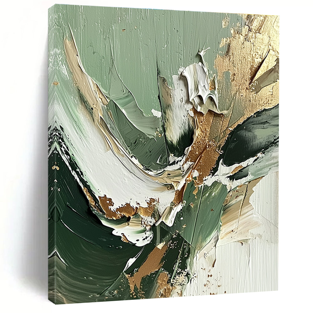Green - Gold - White Abstract Painting with Natural Luxury WINK536