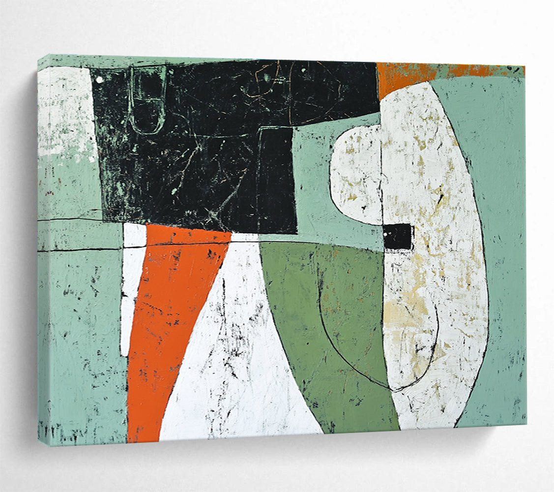 Green and Orange Abstract Shapes with Textured Surfaces Abstract Painting ABS357