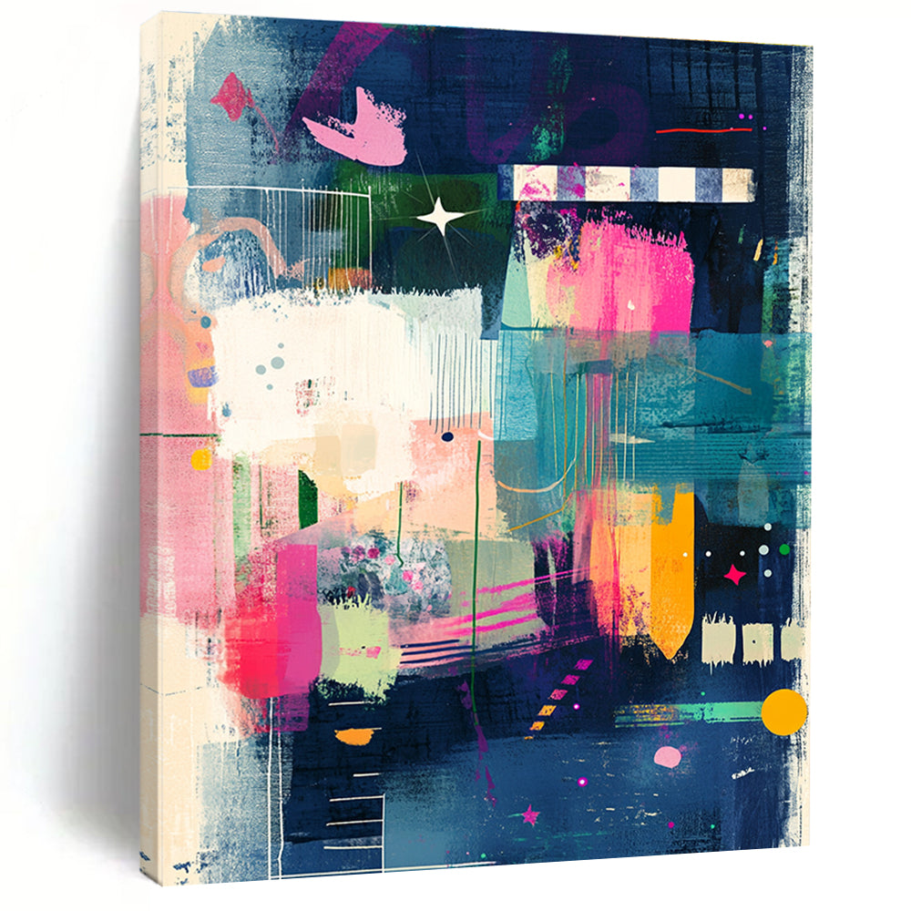 Colorful Abstract Collage Painting with Vibrant Elements GAB0100