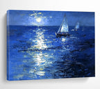 Moonlit Sailboats on Sea Abstract Painting with Nocturnal Serenity ABS601