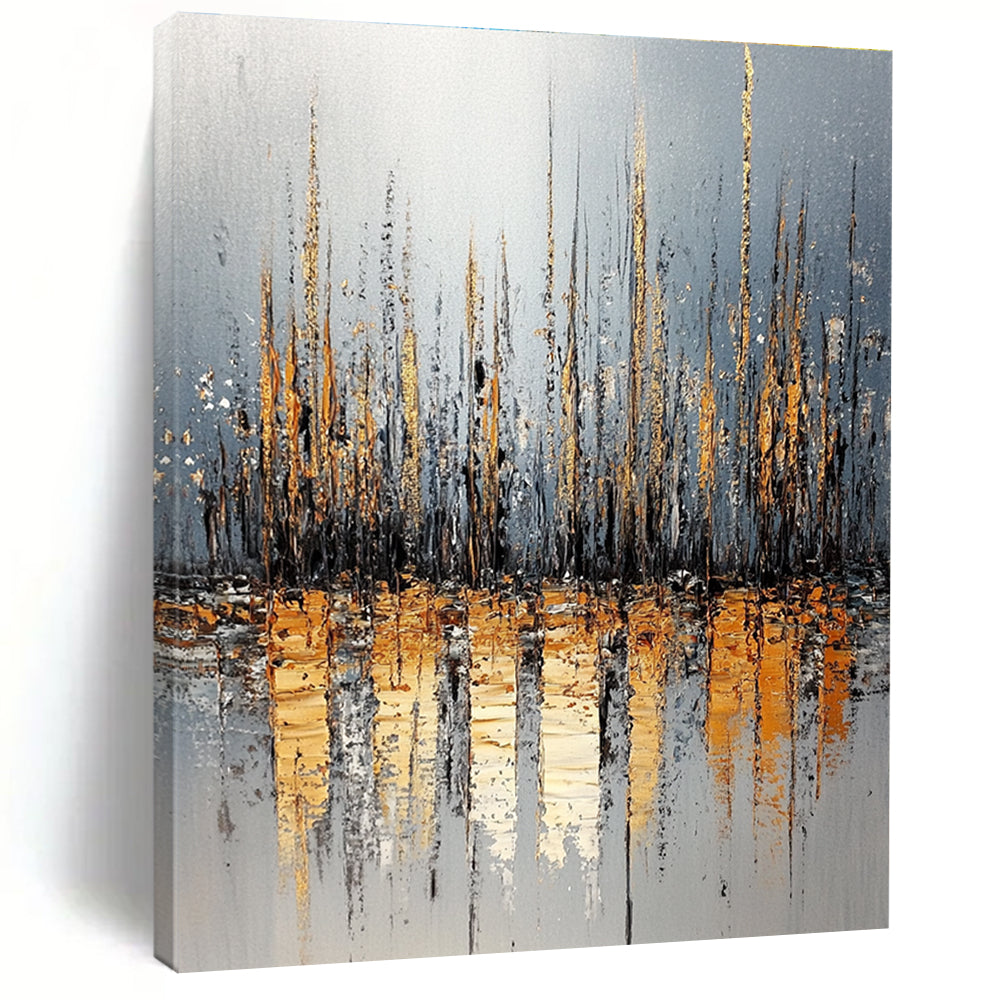 Golden Cityscape Abstract Painting for Luxurious Home Offices GAB0791
