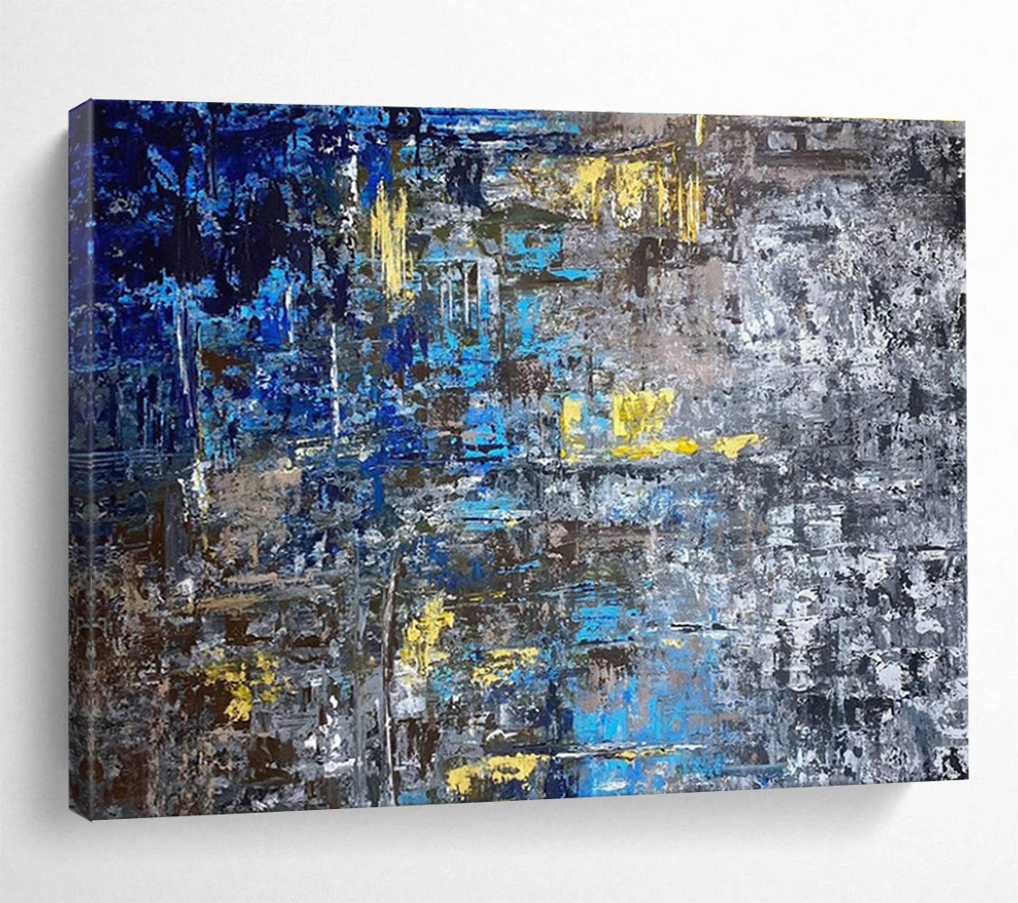 Blue and Yellow Abstract City Painting for Urban Loft Apartments YHT379