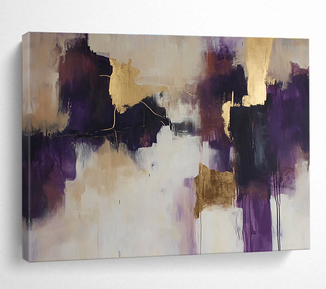 Purple and Gold Abstract Forms Painting with Opulent Hues ABS396