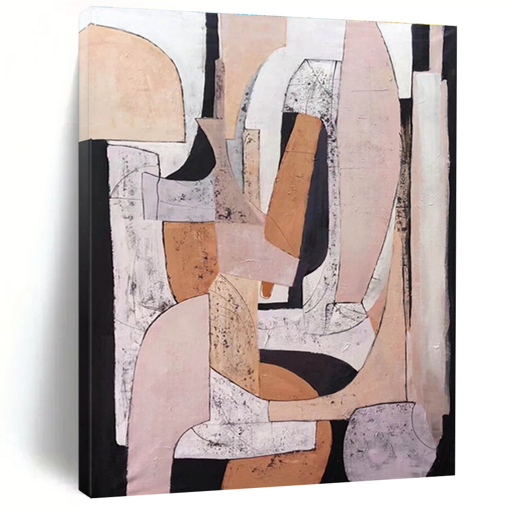Modern Neutral - Toned Geometric Collage Painting for Contemporary Decor HENG252