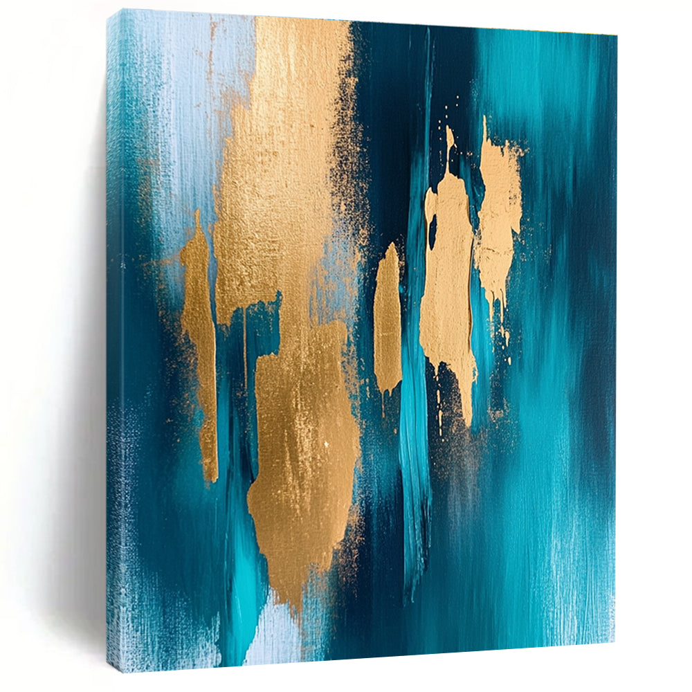 Teal - Gold Abstract Strokes Painting with Bold Radiance WINK381