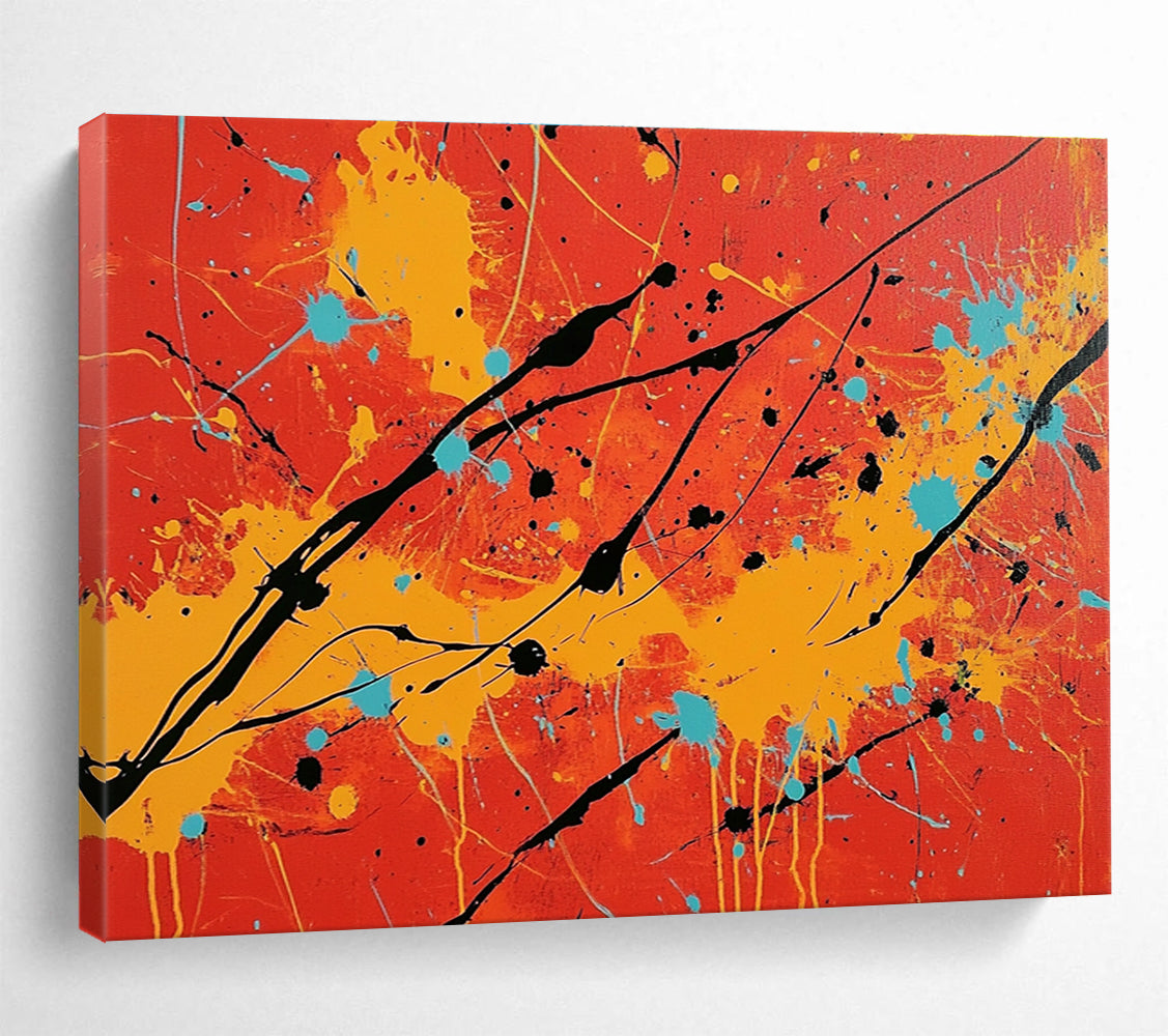 Energetic Red - Orange Splatter Expressionist Abstract Painting ABS122