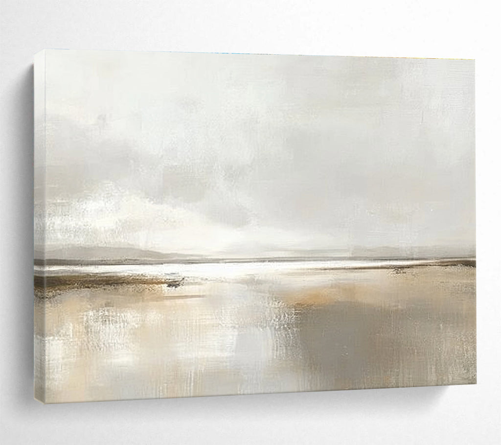 Minimalist Monochrome Lake Abstract Painting with a Hazy Atmosphere ABS225