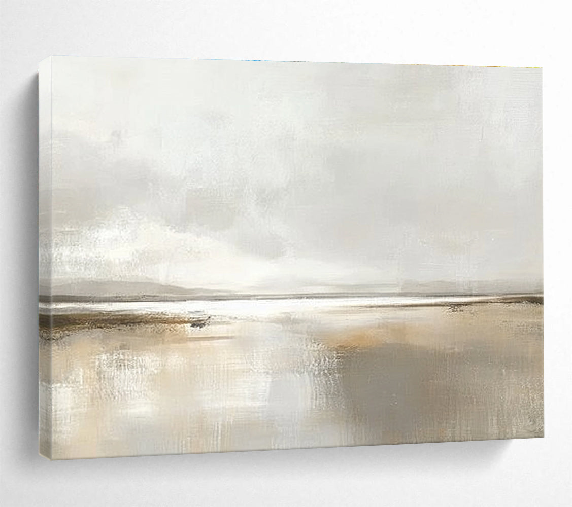 Minimalist Monochrome Lake Abstract Painting with a Hazy Atmosphere ABS225