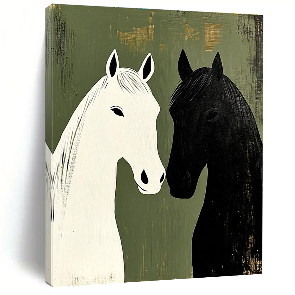 Black and White Horses Minimalist Abstract Painting for Nature - Inspired Spaces GAB1500