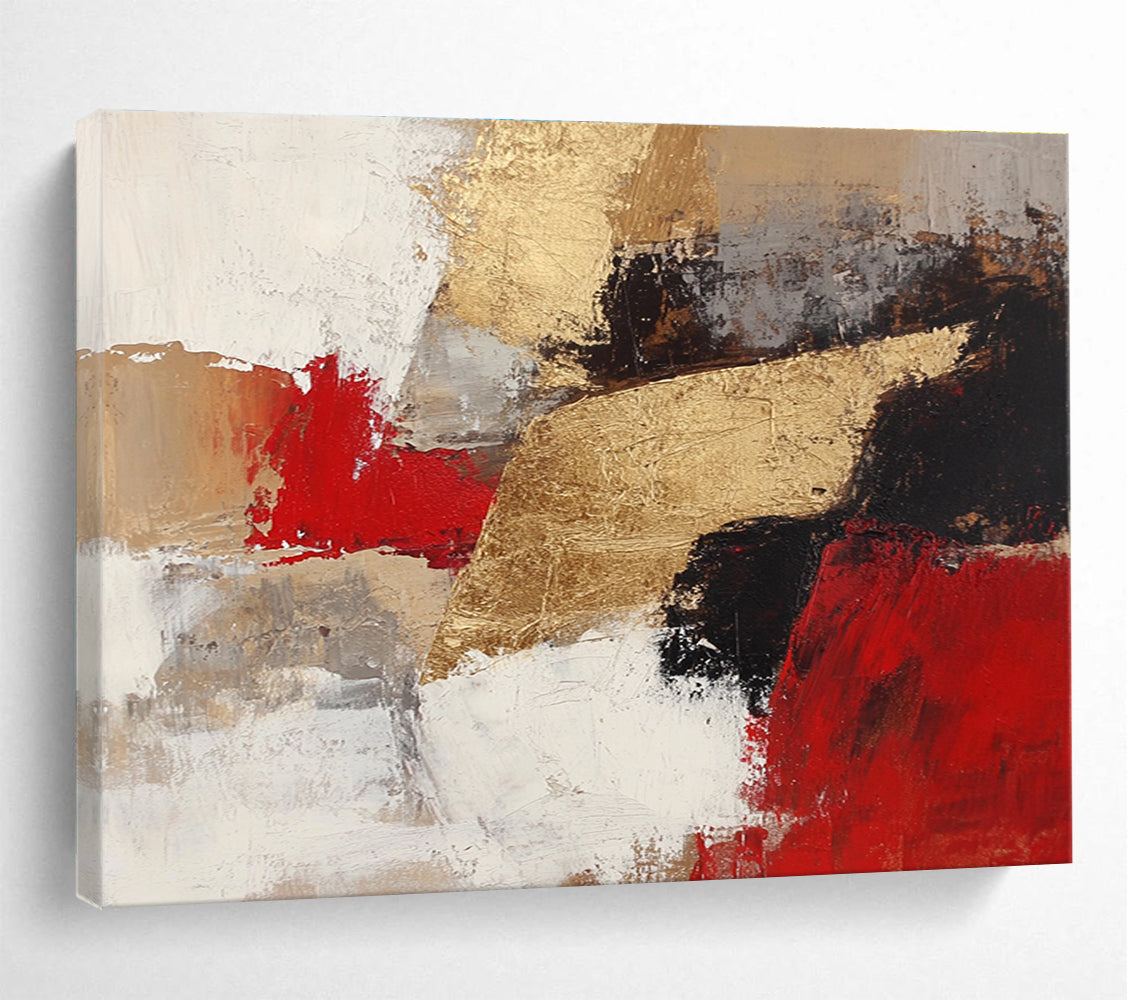 Gold Red Abstract Fusion Painting with Bold Textured Contrasts ABS539