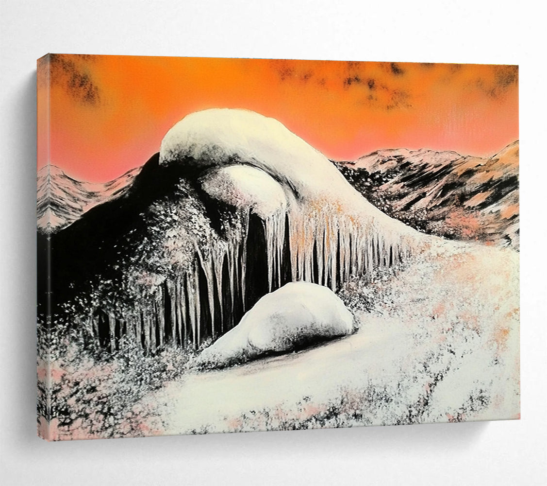 Snowy Mountain with Icicles: Stark Winter Beauty Abstract Painting ABS160