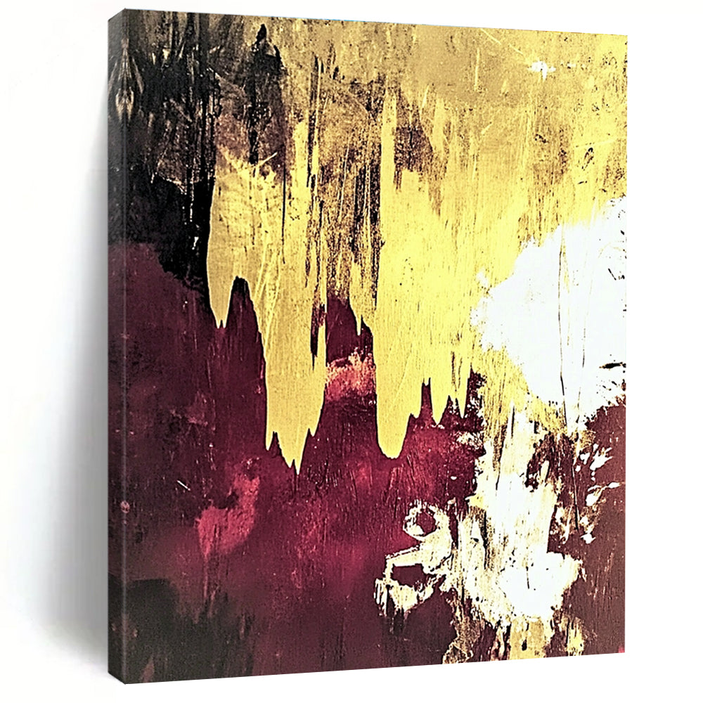 Gold Drip on Maroon Abstract Painting for Opulent Lounges GAB0764
