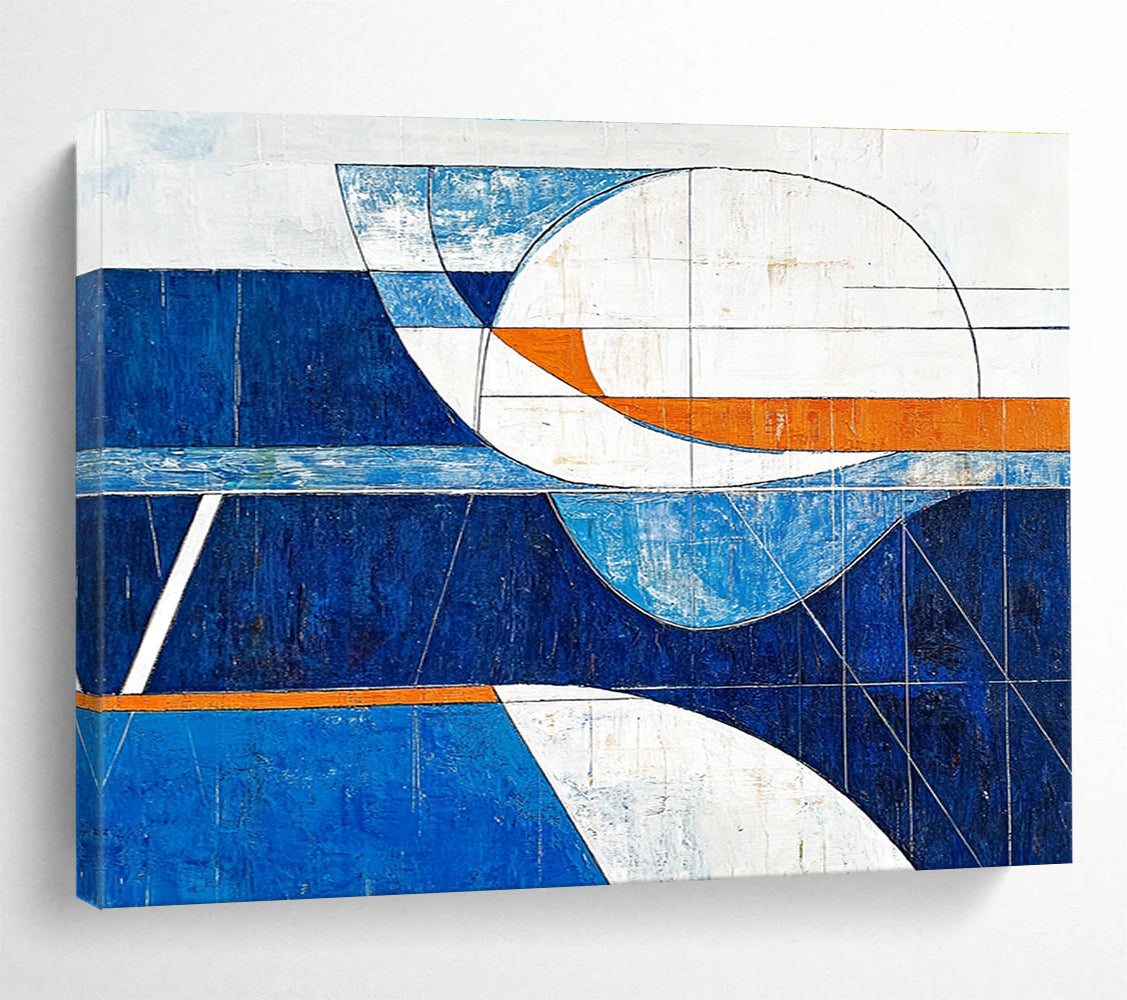 Geometric Blue - Orange Abstract Painting ABS190