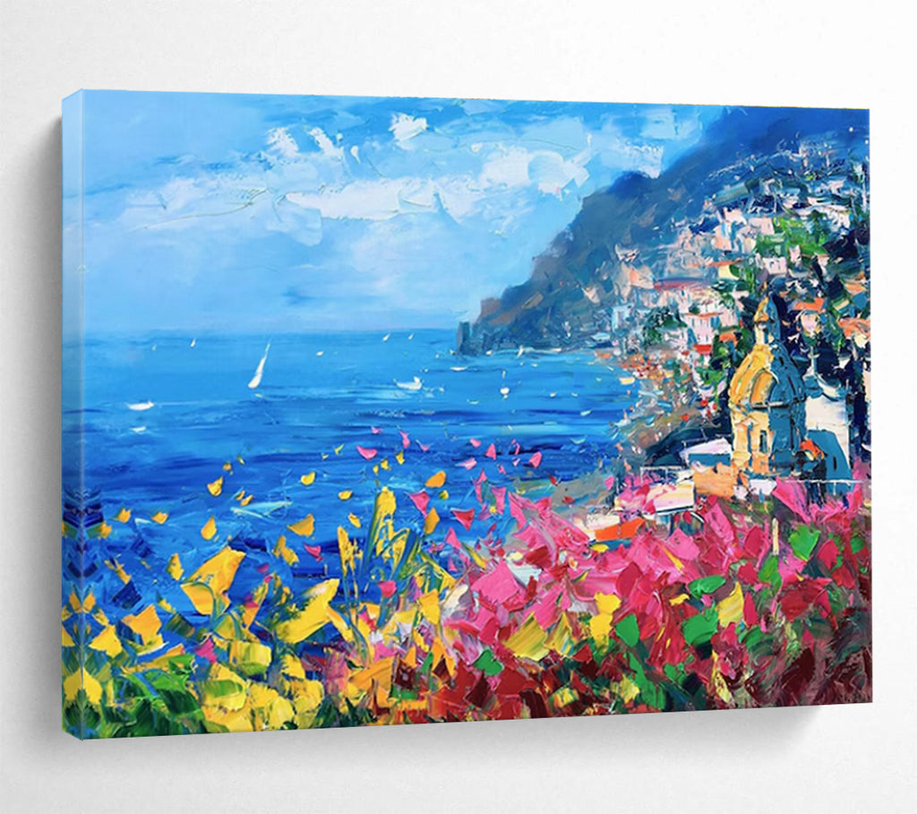 Vibrant Coastal Abstract Painting for Tropical Resort Lobbies YHT429