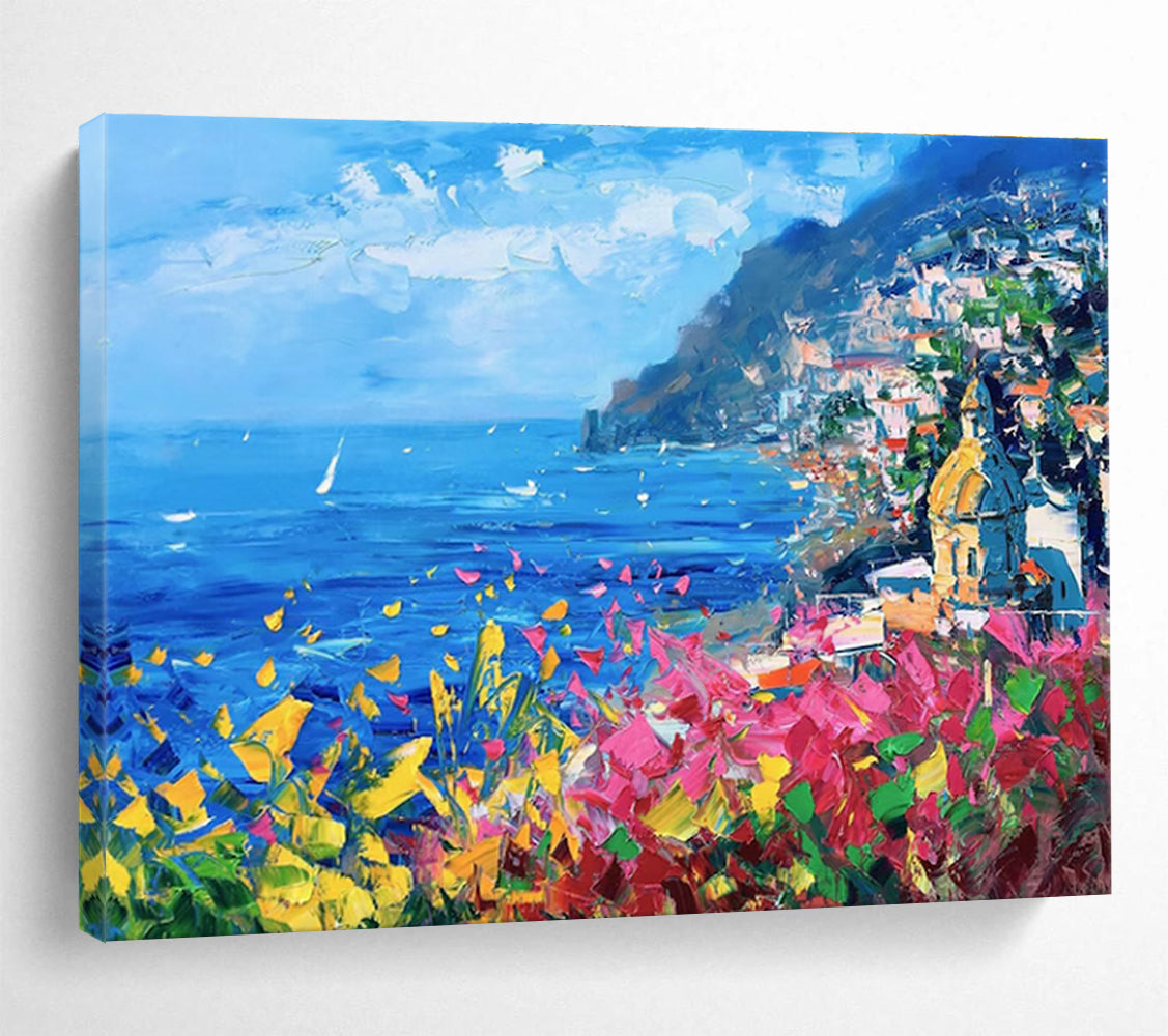 Vibrant Coastal Abstract Painting for Tropical Resort Lobbies YHT429