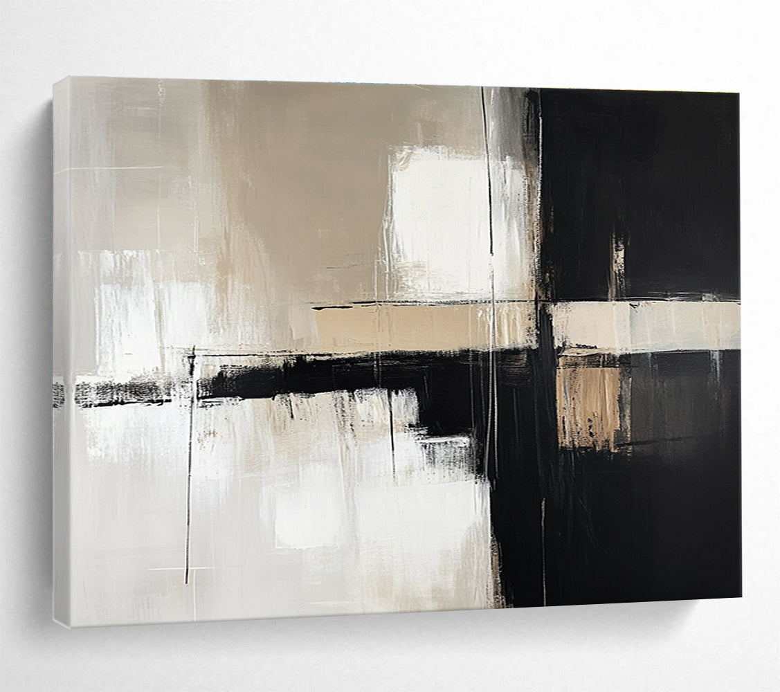 Gray - based Geometric Abstract with Contrasting Strokes Abstract Painting ABS388