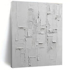 White Textured Rectangular Assemblage Painting with Minimalist Depth WINK063