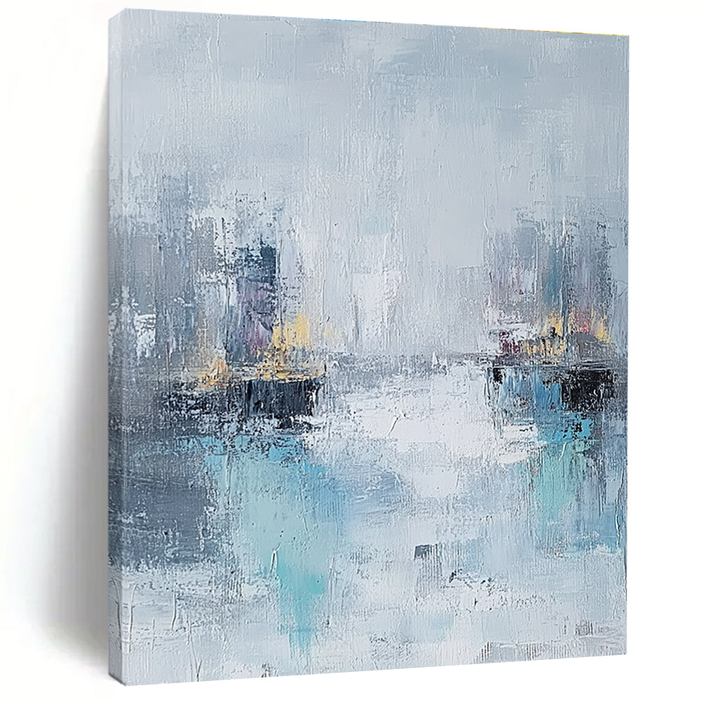 Misty City River - Urban Landscape Abstract Painting GAB0630