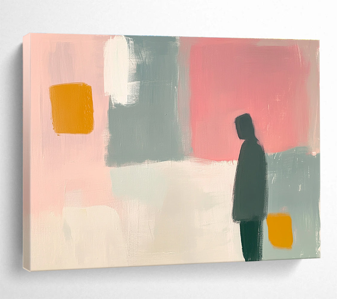 Solitary Figure Abstract Painting with Calm Introspective Mood ABS538