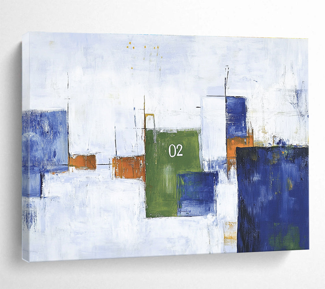 Abstract Geometric "02" with Colorful Blocks Abstract Painting ABS323