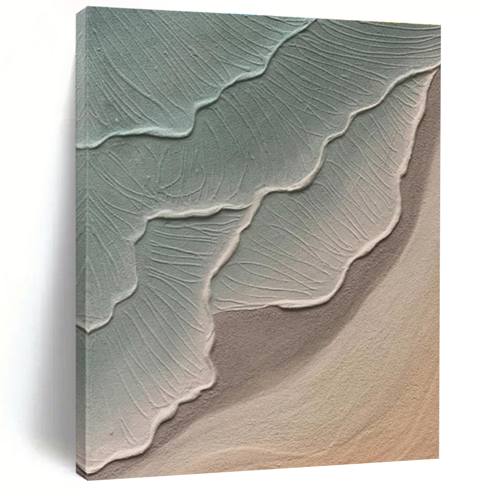 Textured Green and Beige Leaf - Like Abstract Painting for Contemporary Home Offices HENG519