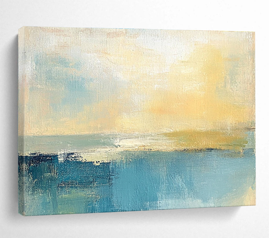 Soft Coastal Abstract Painting with Muted Blues and Yellows ABS245