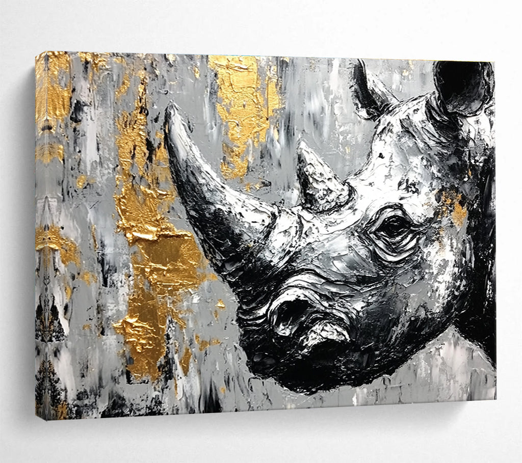 Rhino with Gold Accents and Textured Surface Abstract Painting ABS327