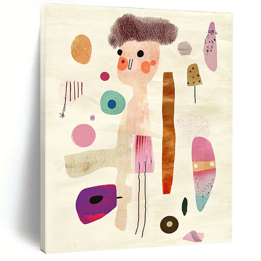 Whimsical Character Collage Abstract Painting for Playful Children’s Rooms GAB1362