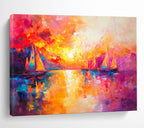 Colorful Sunset Sailboats with Vivid Palette Abstract Painting ABS321