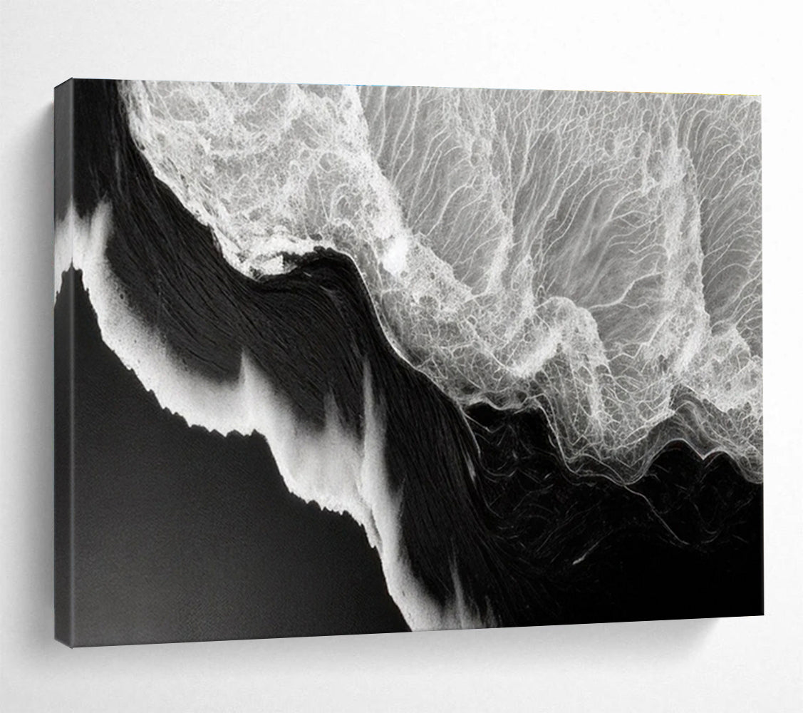 Black - White Wave Abstract Painting for Nautical - Themed Spaces YHT074