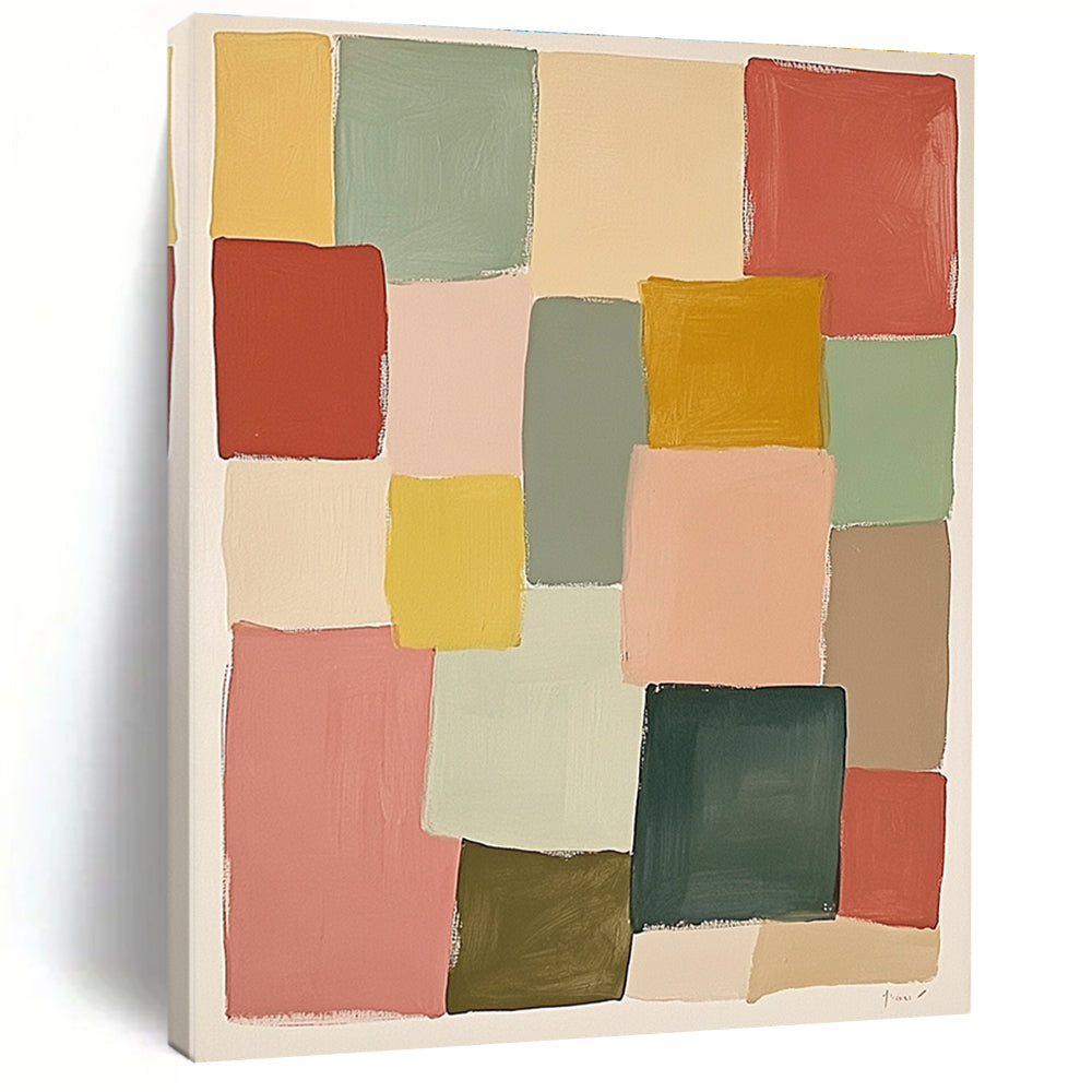 Pastel Geometric Squares Abstract Painting with Cheerful Simplicity WINK278