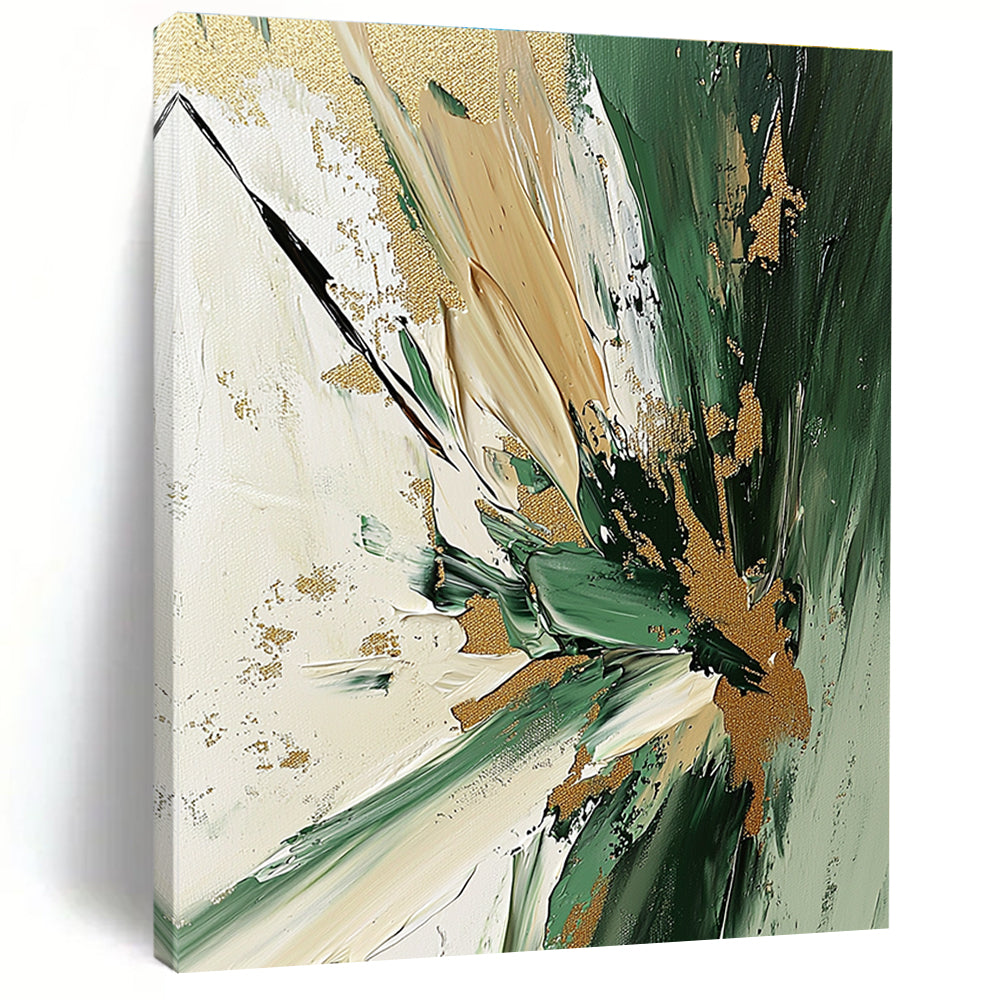 Textured Abstract Painting with Green and Gold Palette GAB0668