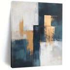 Blue - Gold - White Abstract Blocks Painting with Structured Sophistication WINK374