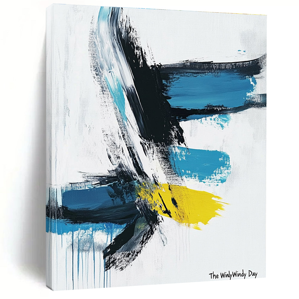 Dynamic Blue and Yellow Abstract Painting of Vivid Motion GAB0206