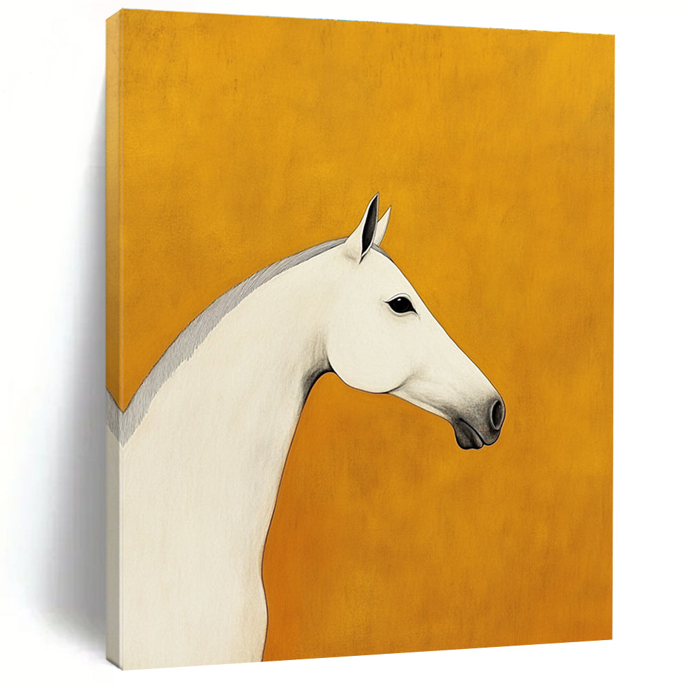 Minimalist White Horse Portrait Abstract Painting for Equestrian Lovers GAB1391