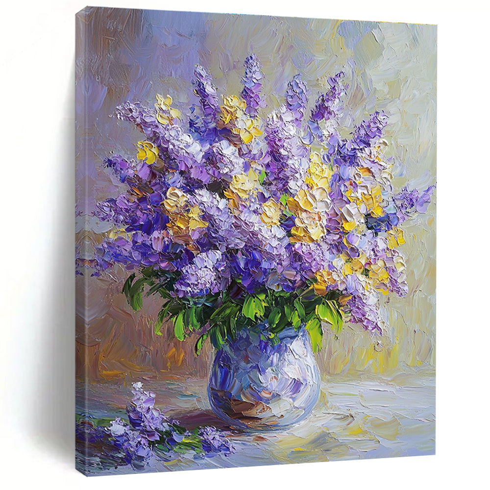 Purple and Yellow Flower Vase Painting of Elegant Floral Harmony GAB0162