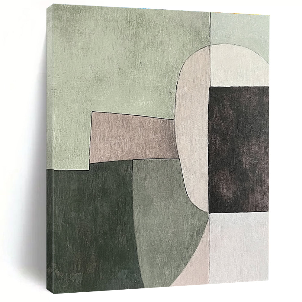 Green - Toned Geometric Abstract Painting for Modern Minimalist Spaces GAB1150