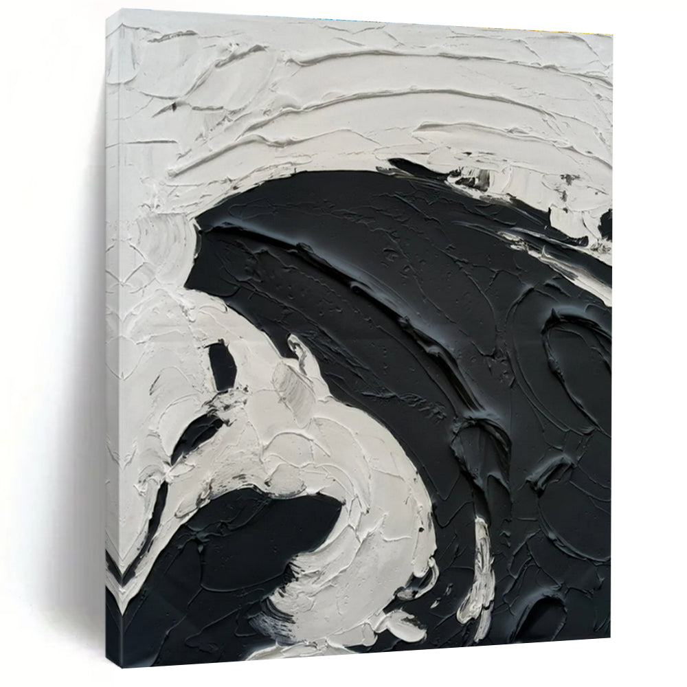 Black - White Swirl Textured Art Abstract Painting for Bold Interiors HENG389