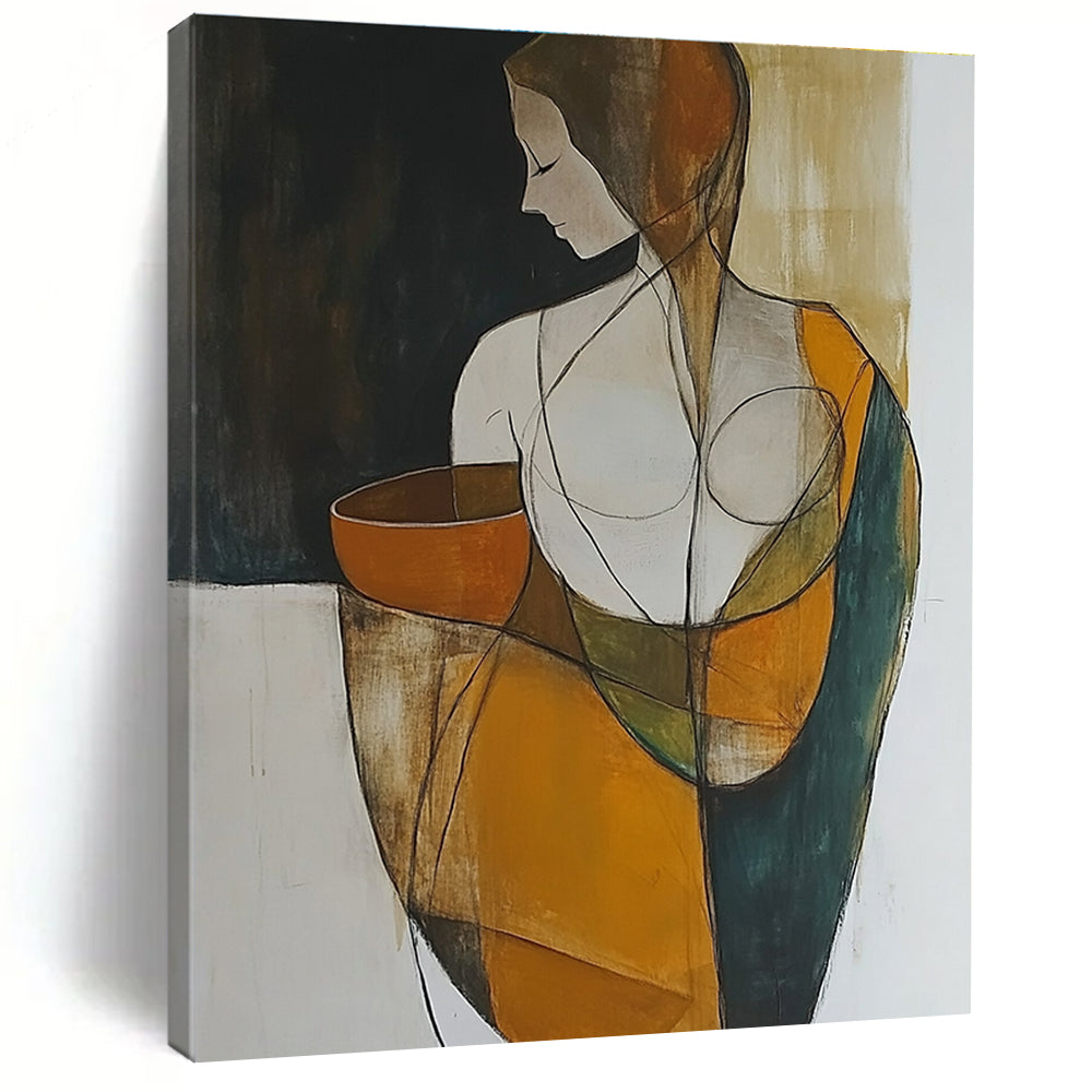 Stylized Figure with Bowl Abstract Painting for Cultural Vibes GAB0718